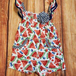 Girls 18M Crown & Ivy Baby Watermelon Strawberry Print Sleeveless Summer Romper